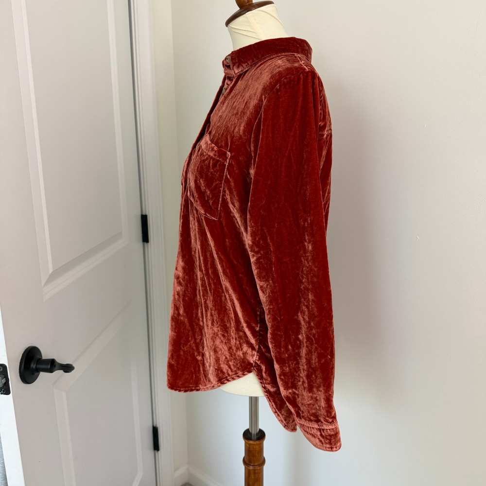 Pilcro The Hadley Velvet Relaxed‎ Button Down Shirt Burnt Orange Women's XS - Picture 3 of 11